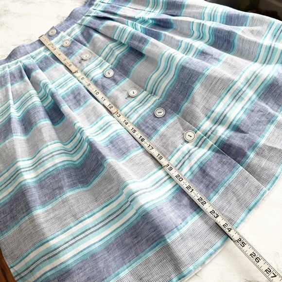 Brooks Brothers 100% Linen Blue Oyster Stripe Pleated Skirt Women’s Size 14 NEW - Picture 11 of 12